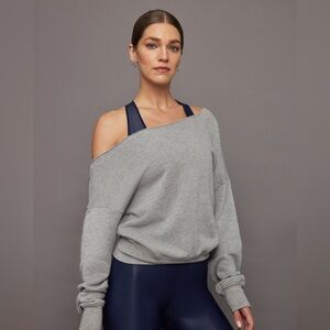 CARBON38 Off Shoulder Sweatshirt in French Terry in Heather Grey Size Large